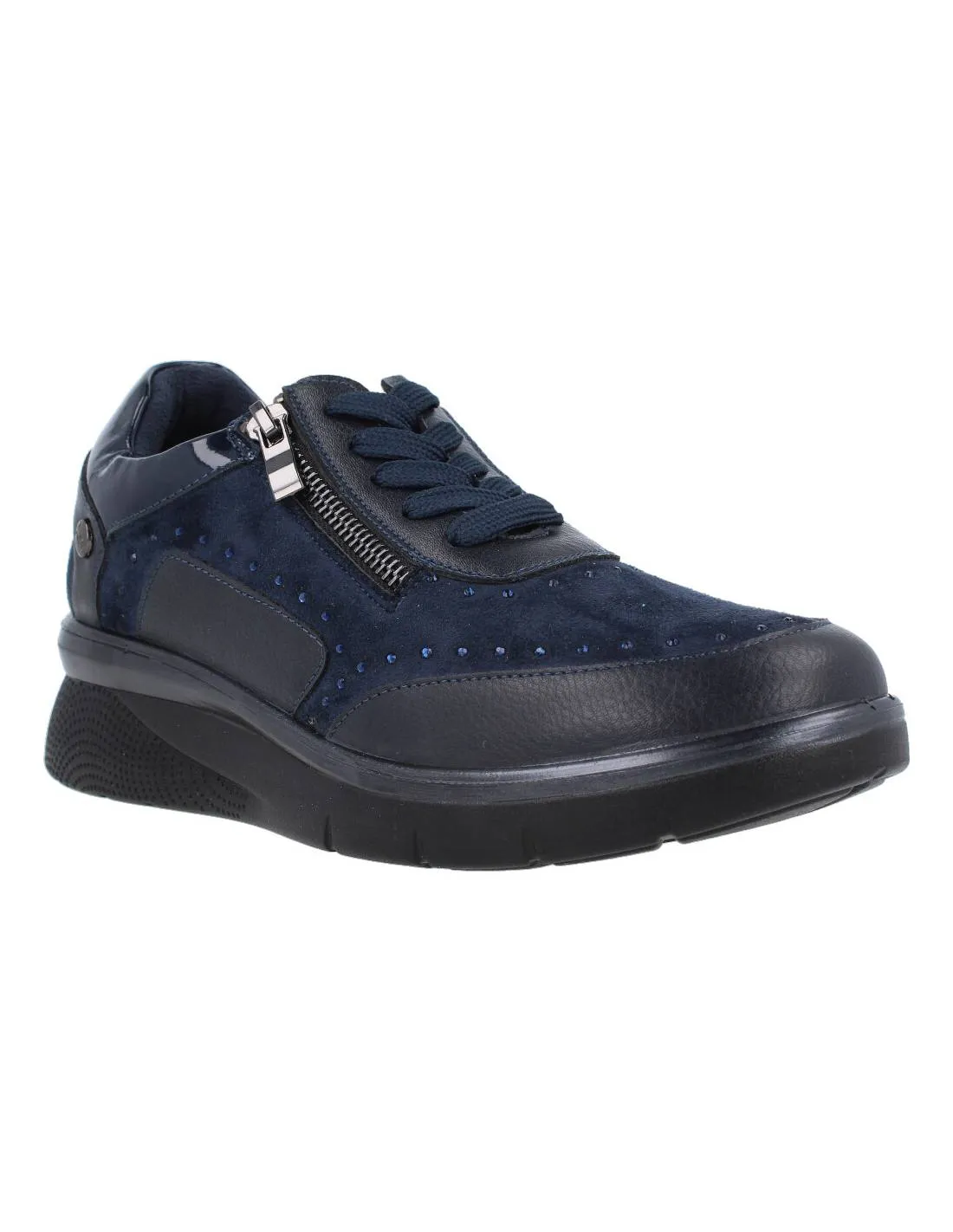 AMARPIES  ZAPATILLAS CONFORT CORDONES CREMALLERA LATERAL MARINO