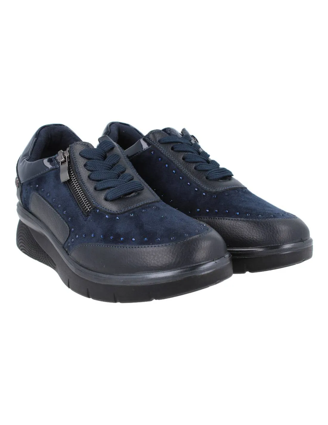 AMARPIES  ZAPATILLAS CONFORT CORDONES CREMALLERA LATERAL MARINO