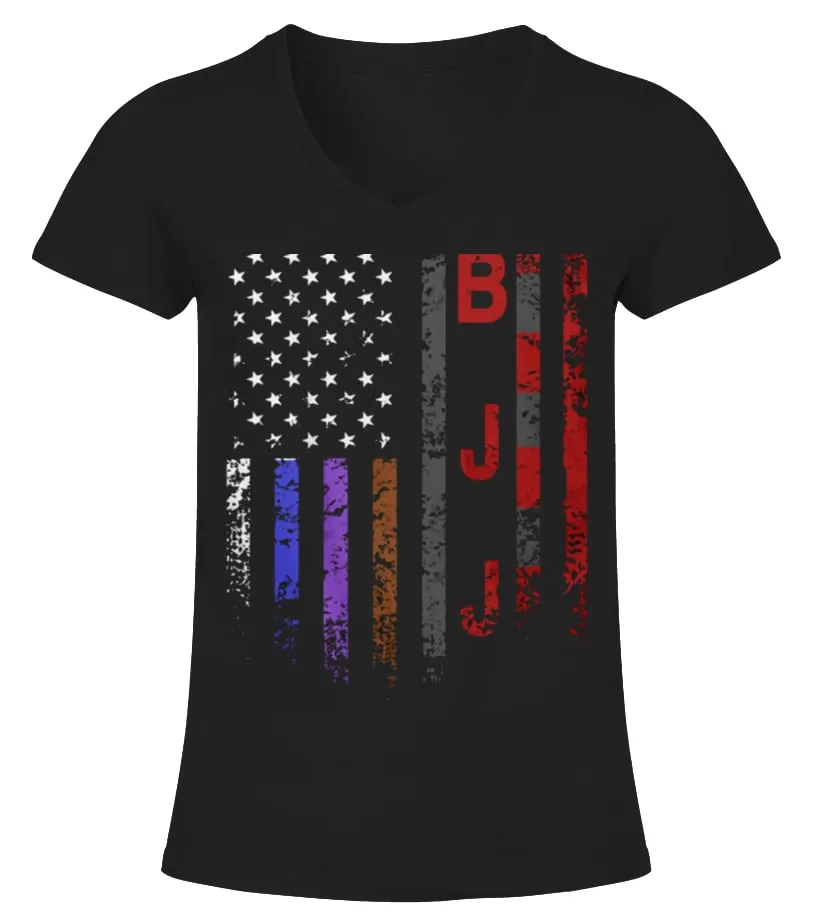 Best Brazilian Jiu Jitsu Belts American Flag  front T Shirt Camiseta cuello pico Mujer