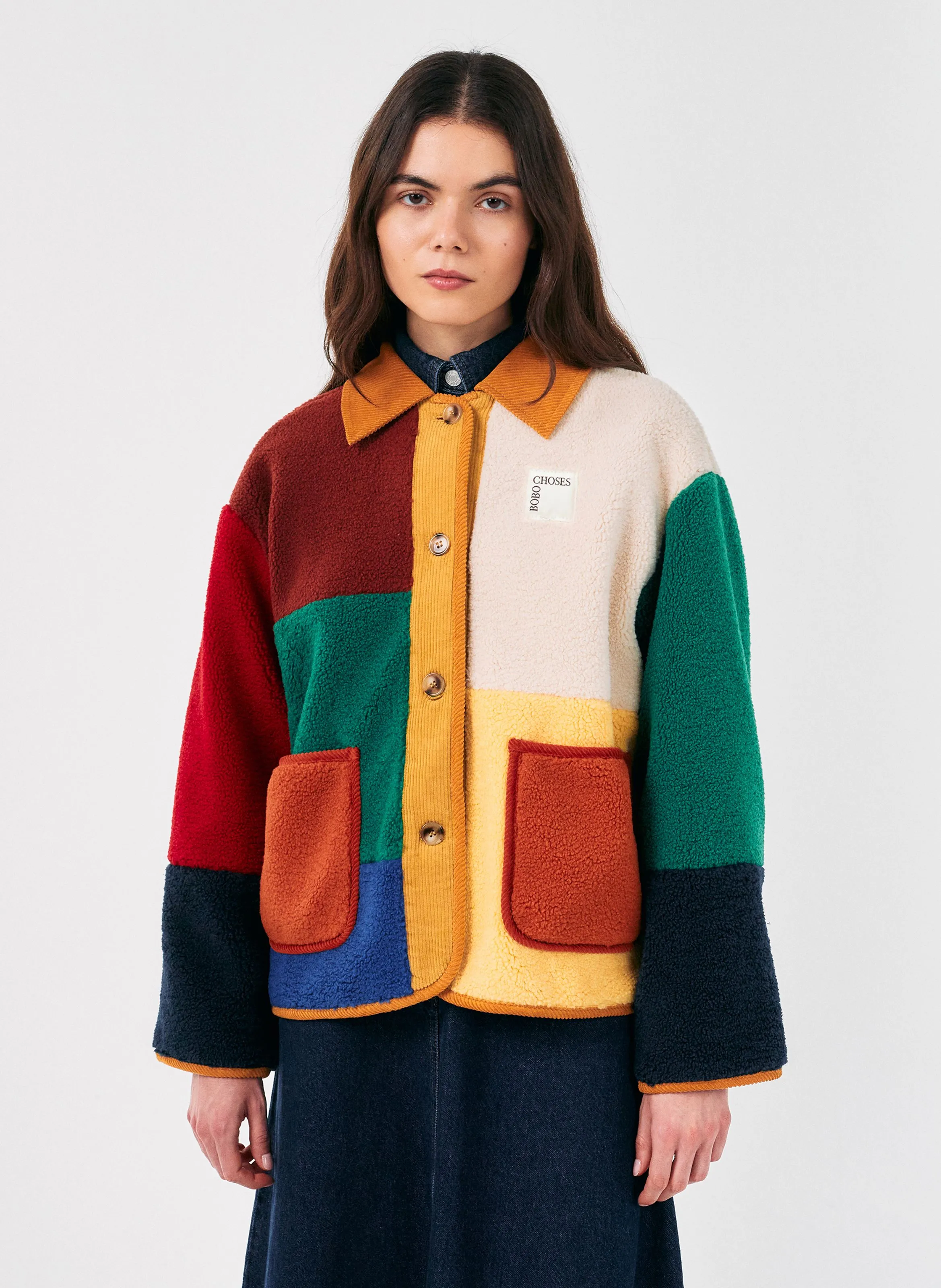 BOBO CHOSES Chaqueta de pelo de borreguito con cuello clásico en multicolor
