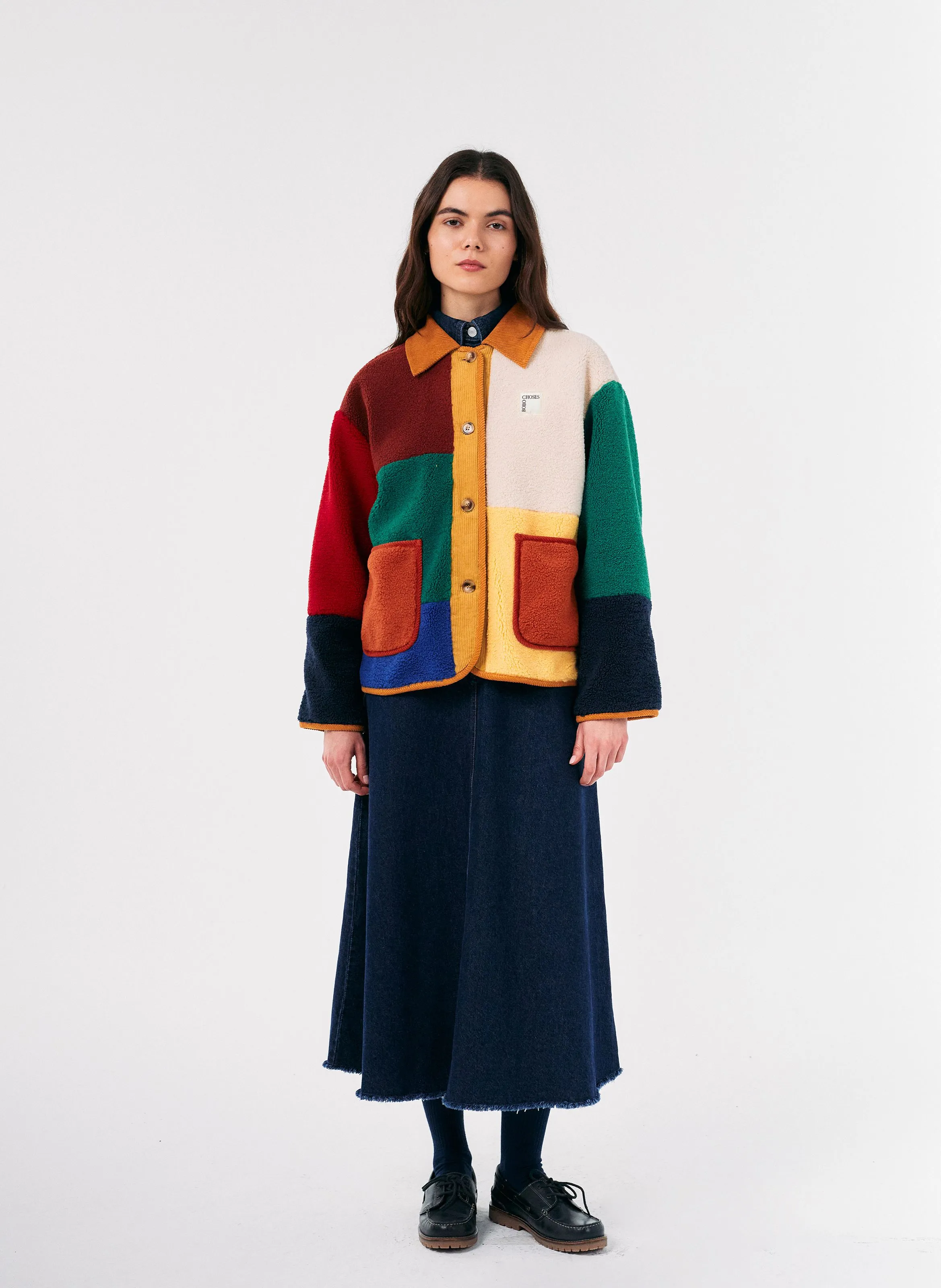 BOBO CHOSES Chaqueta de pelo de borreguito con cuello clásico en multicolor