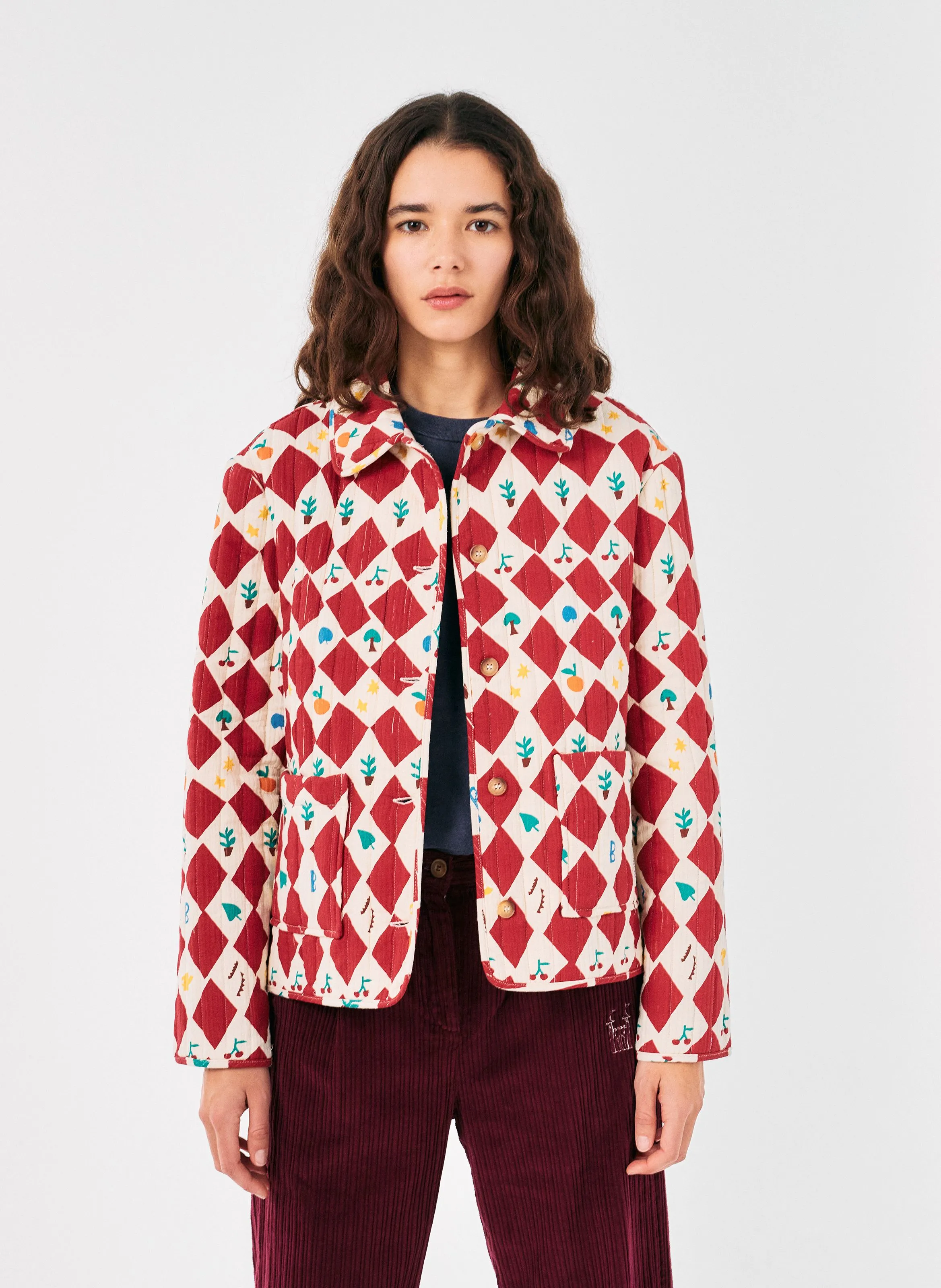 BOBO CHOSES Chaqueta estampada de algodón con cuello clásico en rojo