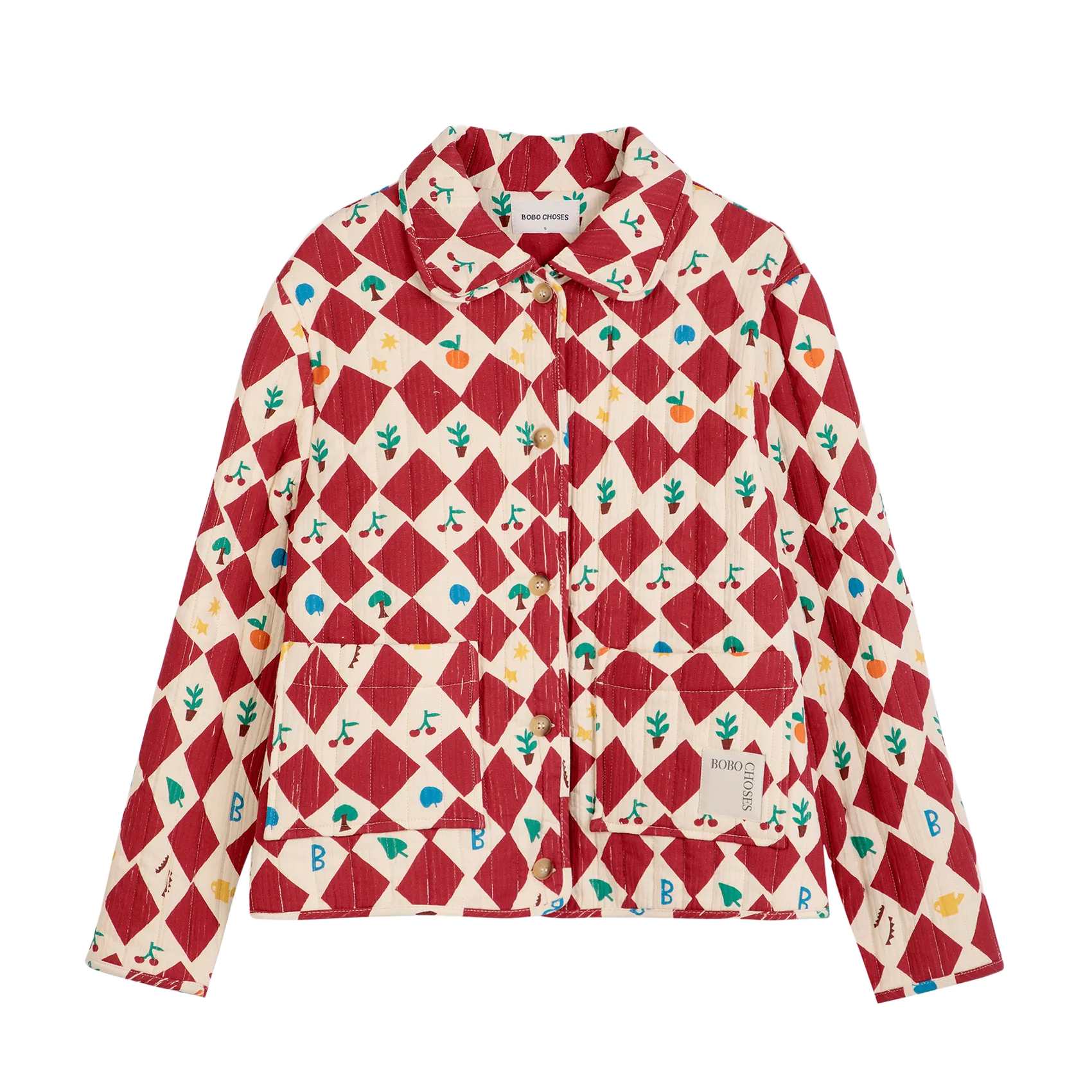 BOBO CHOSES Chaqueta estampada de algodón con cuello clásico en rojo