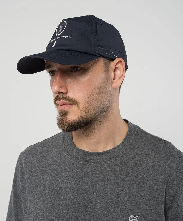 Brunello Cucinelli Blue cap with logo and perforation
