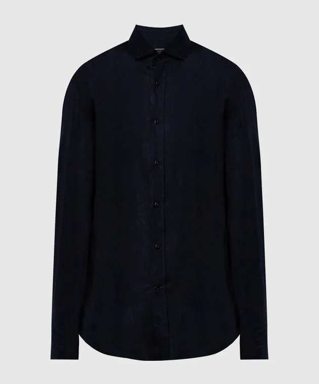 Brunello Cucinelli Blue jacquard shirt with linen