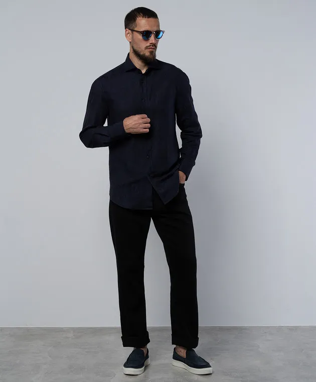 Brunello Cucinelli Blue jacquard shirt with linen