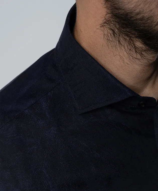 Brunello Cucinelli Blue jacquard shirt with linen