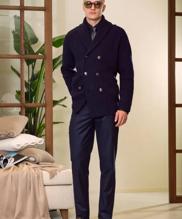 Brunello Cucinelli Blue jacquard shirt with linen