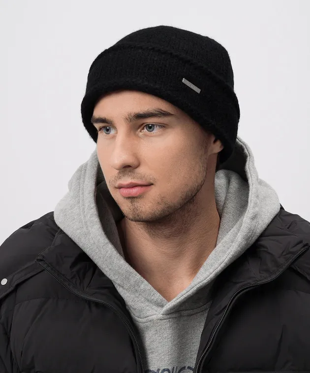 C2H4 Black wool cap with logo