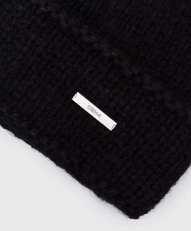 C2H4 Black wool cap with logo