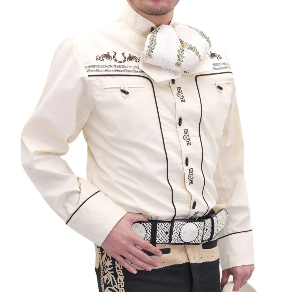 CAMISA CHARRA BORDADA PARA NIO COLOR BEIGE WD938B