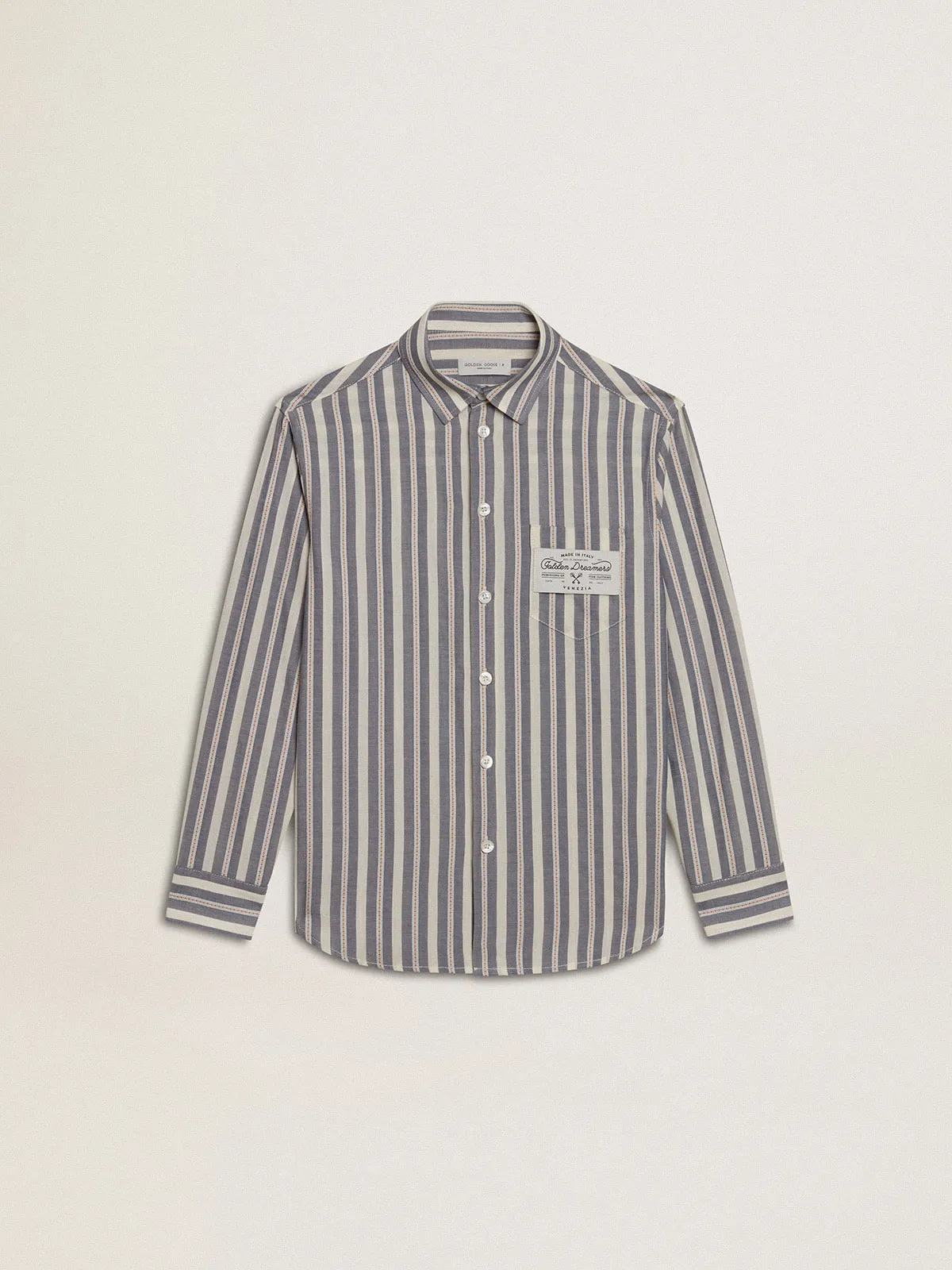 Camisa de niño de rayas con detalle Golden Dreamers en el bolsillo