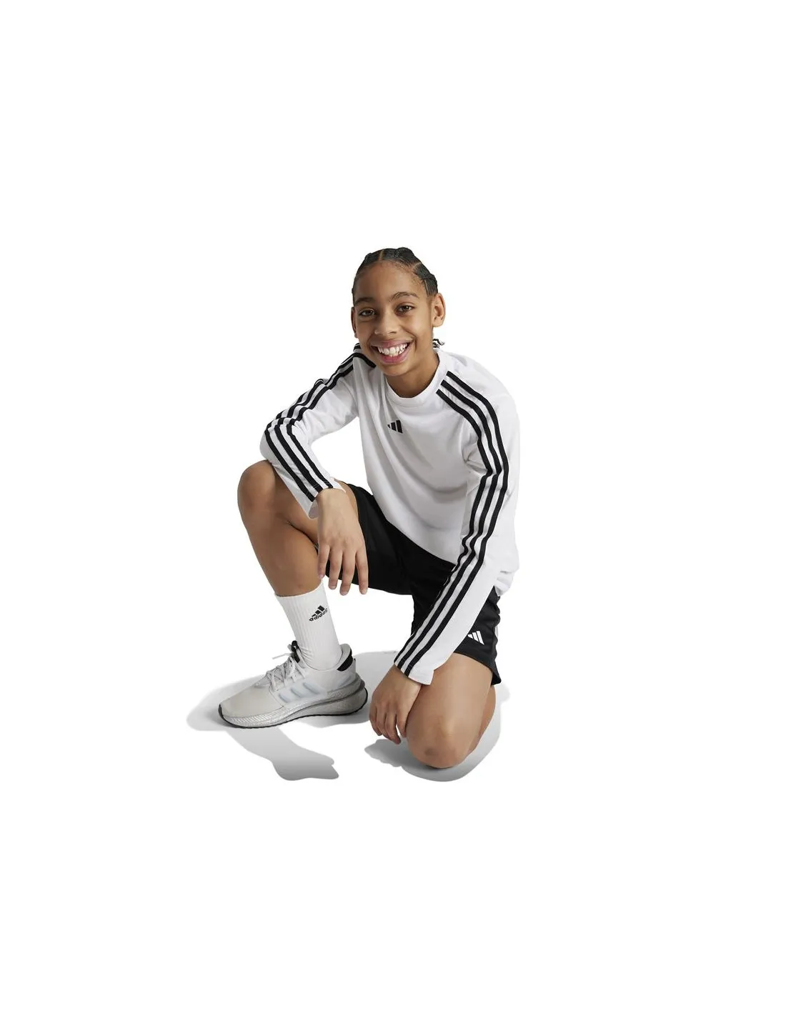 Camiseta adidas Train Essentials Logo Longsleeve Infantil Blanco/Negro