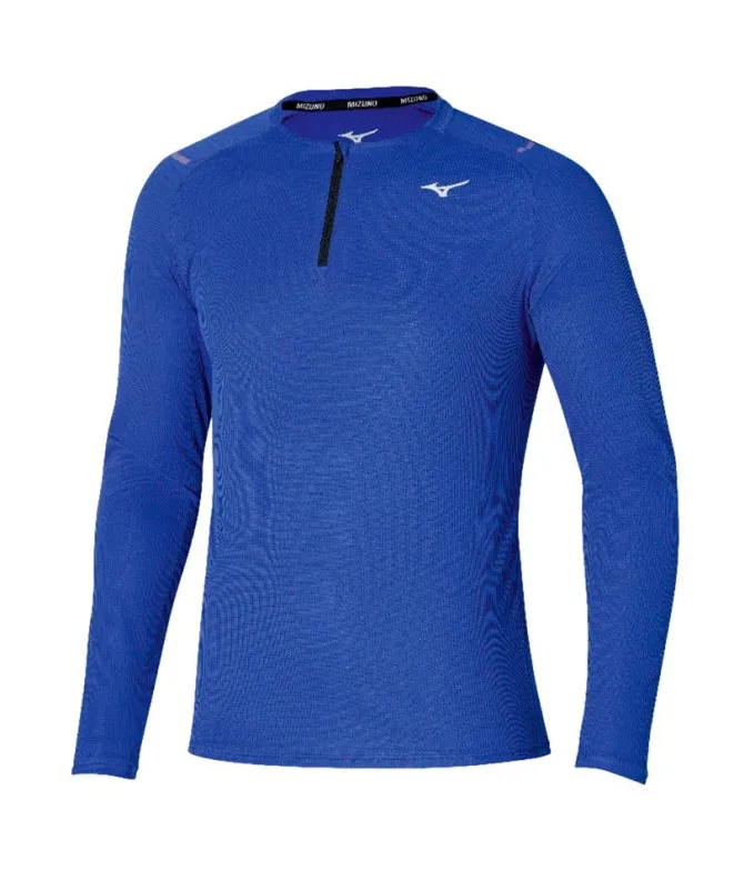 CAMISETA DE RUNNING MIZUNO DRYAEROFLOW HALFZIP AZUL HOMBRE