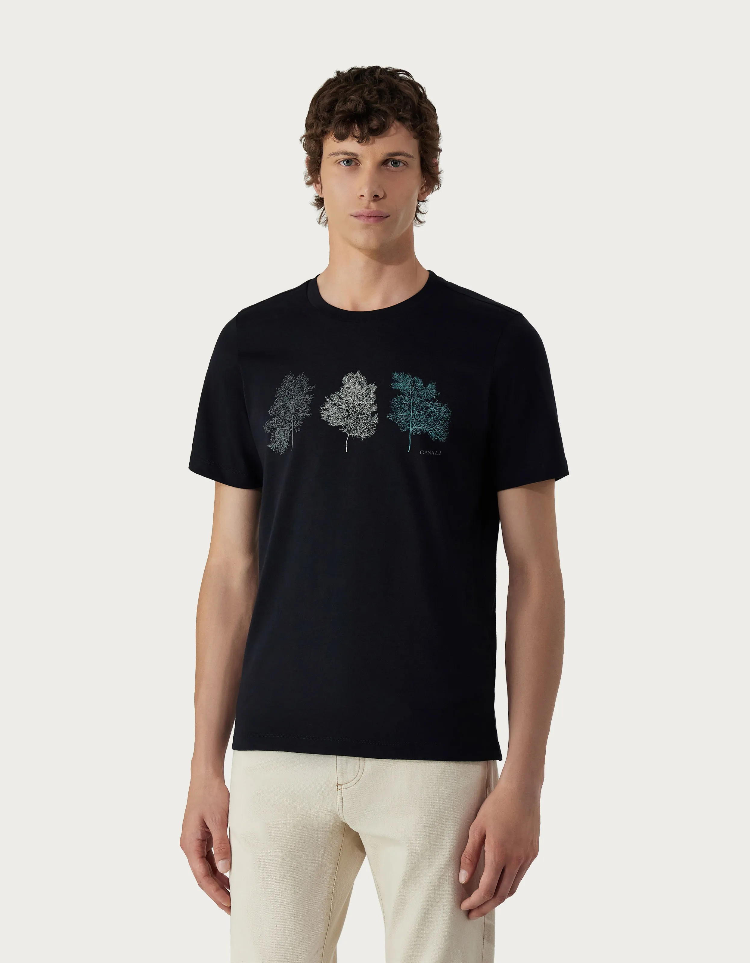Camiseta en punto de algodón con logo azul 