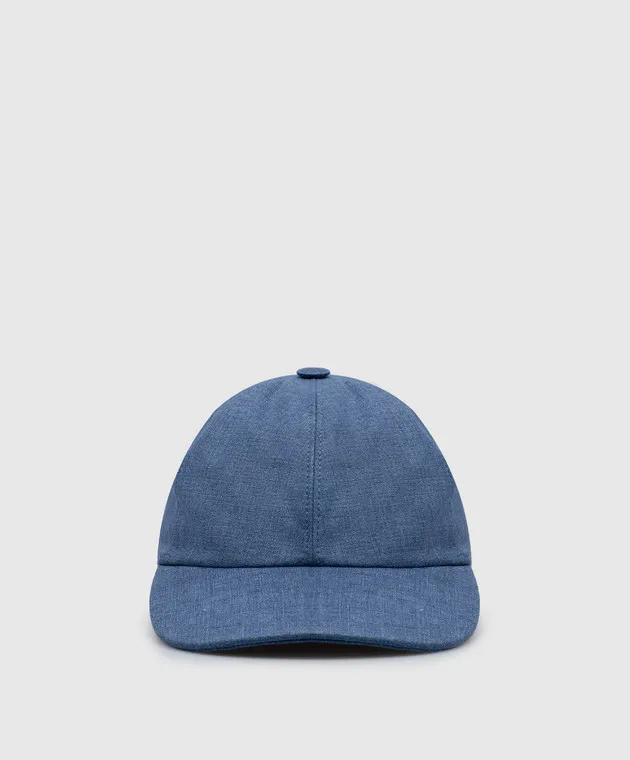 CAPOBIANCO Blue linen cap with metallic logo