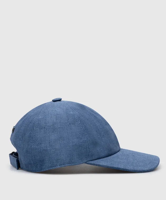 CAPOBIANCO Blue linen cap with metallic logo