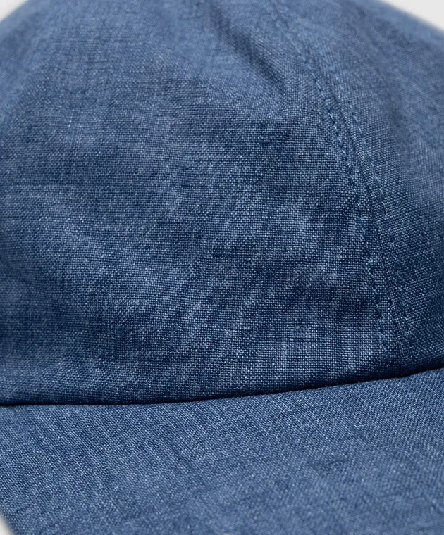 CAPOBIANCO Blue linen cap with metallic logo