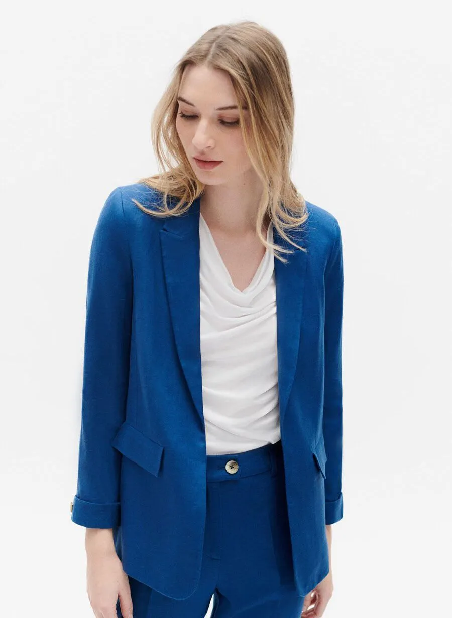 CAROLL RANDINE  CHAQUETA SASTRE RECTA DE LINO EN AZUL