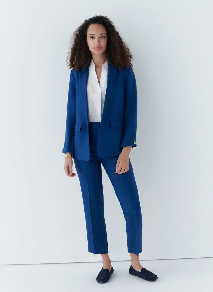 CAROLL RANDINE  CHAQUETA SASTRE RECTA DE LINO EN AZUL