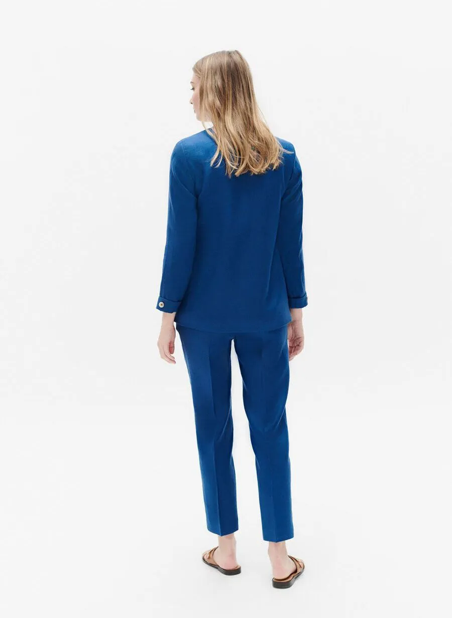 CAROLL RANDINE  CHAQUETA SASTRE RECTA DE LINO EN AZUL
