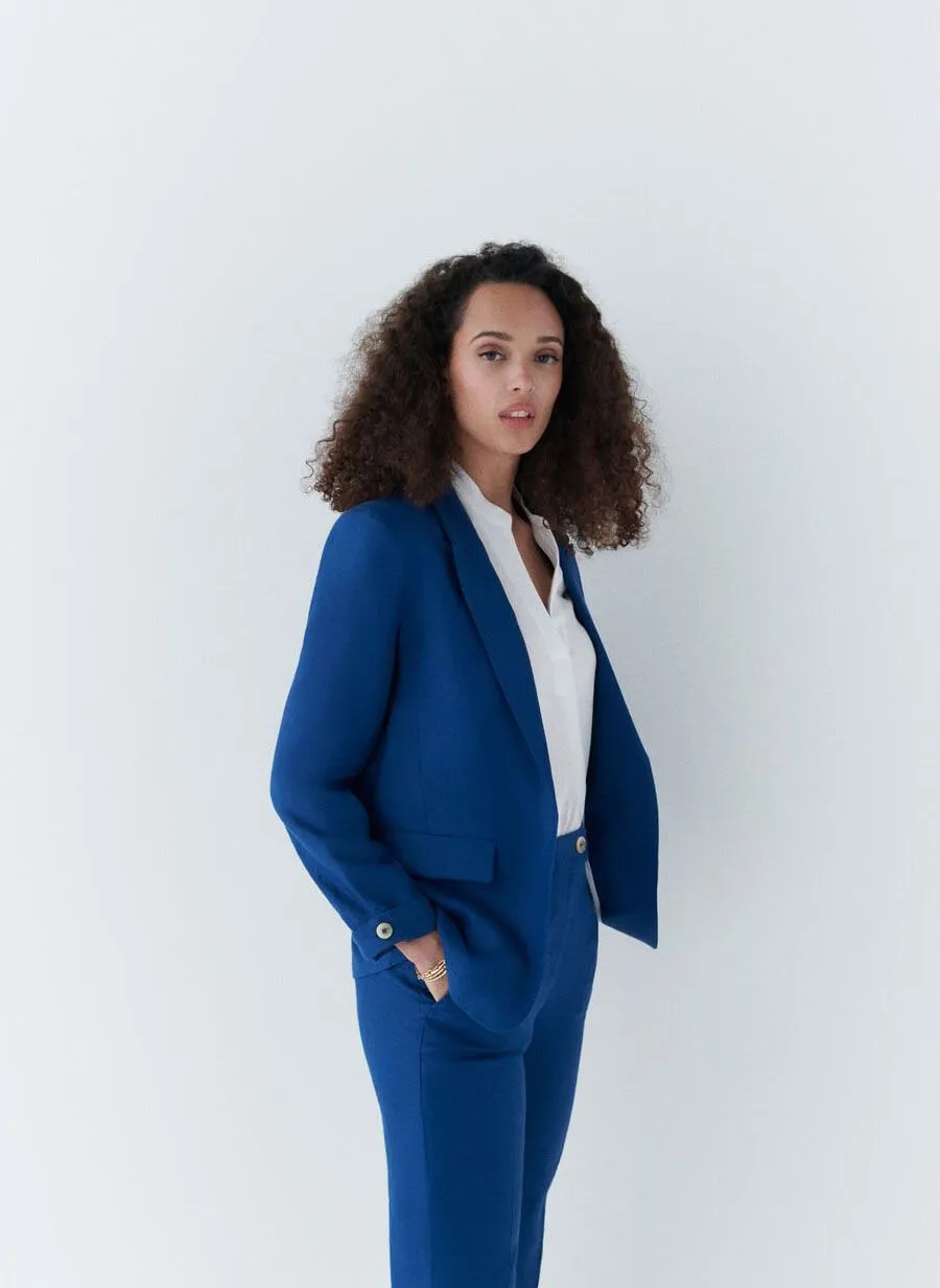 CAROLL RANDINE  CHAQUETA SASTRE RECTA DE LINO EN AZUL