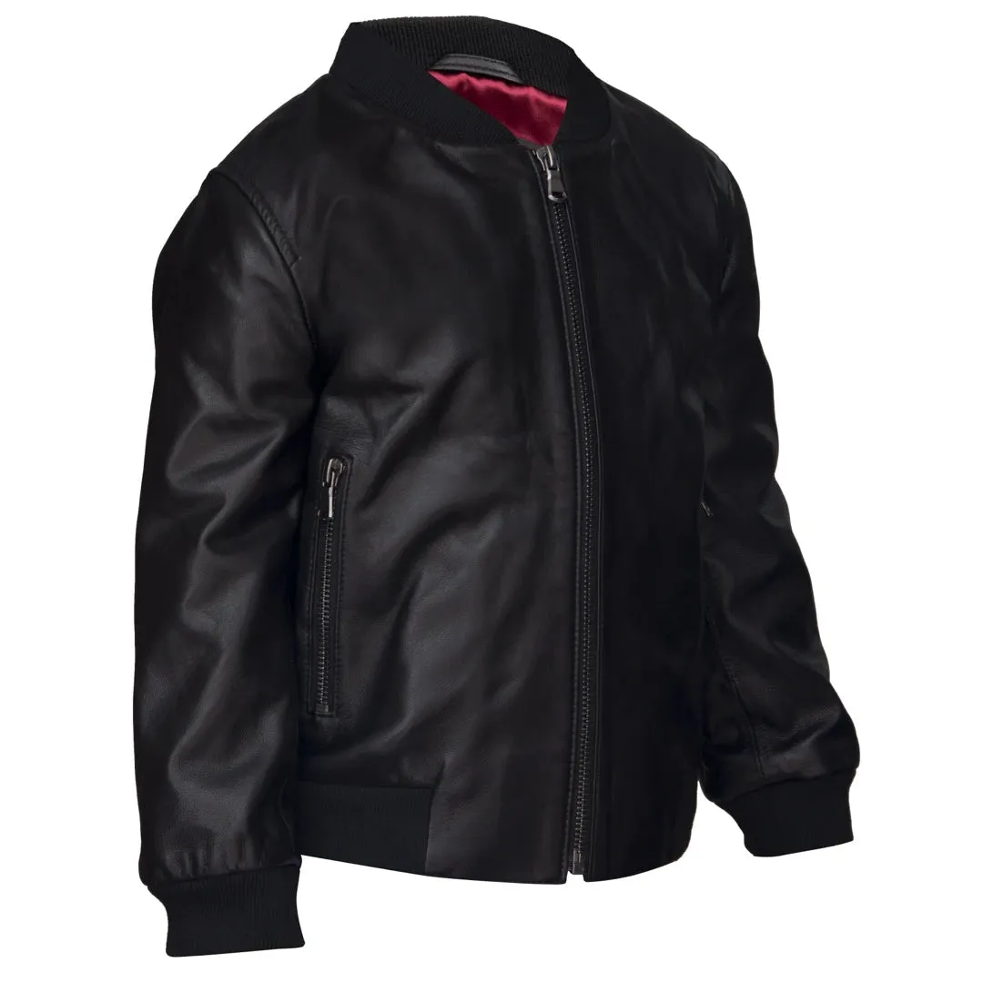 Chaqueta estilo bomber de cuero real unisex con cremallera Varsity en color Negro y Azul