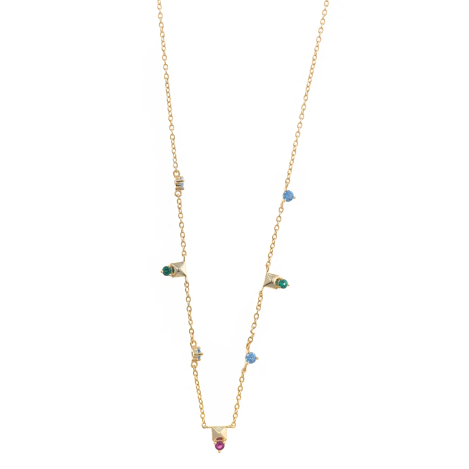 COLLAR PLATA CHAPADO DORADO TACHUELAS PIRAMIDE CIRCONITAS