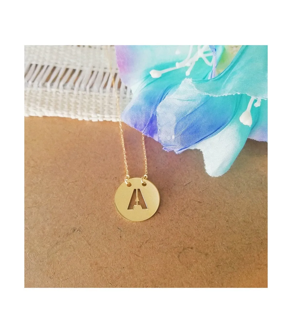 Collier lettre A initiale or jaune 18k 42cm
