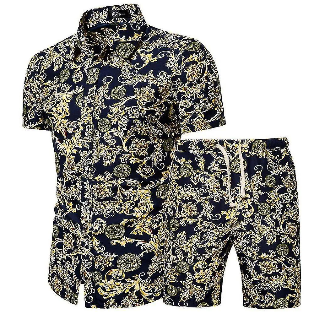 CONJUNTO DE PANTALONES CORTOS DE CAMISA DE MANGA CORTA PARA HOMBRE ATUENDOS DE VERANO DE PLAYA DE VACACIONES HAWAIANAS AYUHAO