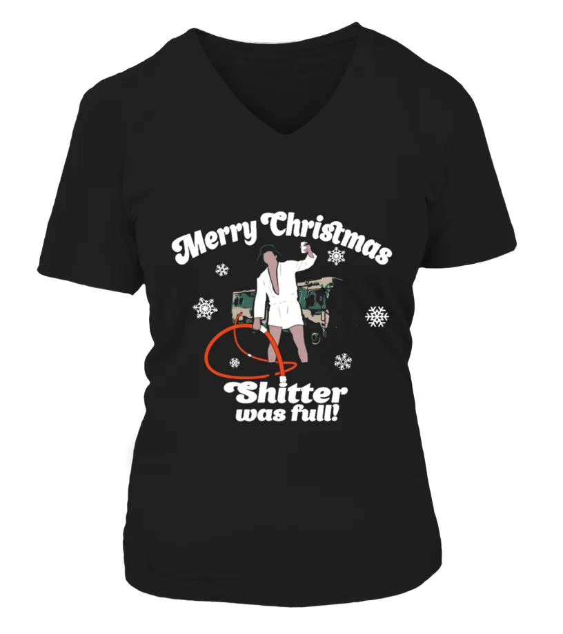 Cousin Eddie Shitter Was Full T shirt Merry christmas Camiseta cuello pico Mujer