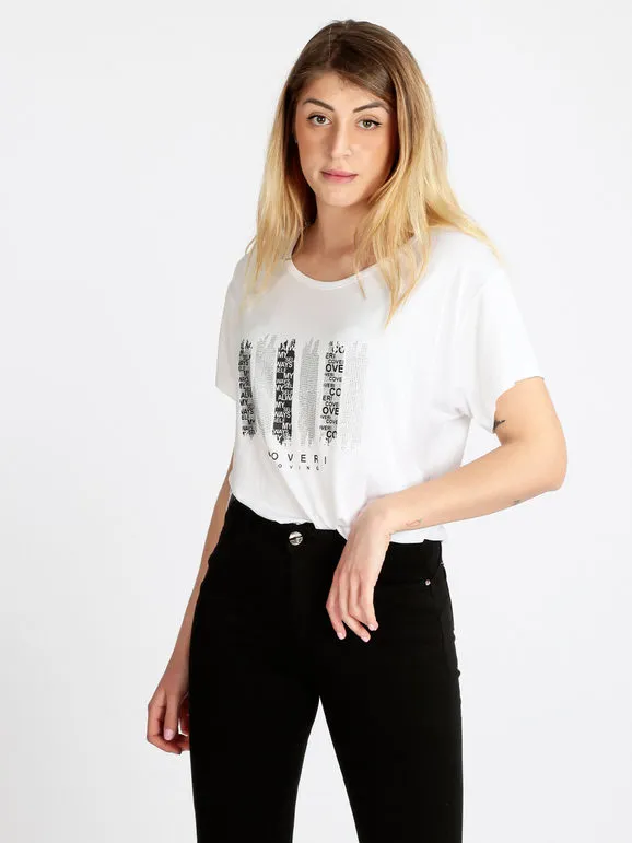 Coveri Moving Camiseta de manga corta con letras y pedrería