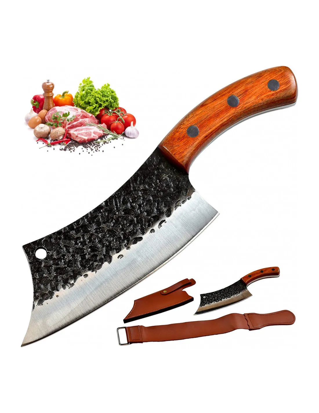 Cuchillo Carnicero Serbio con funda y correa, 26 cm.