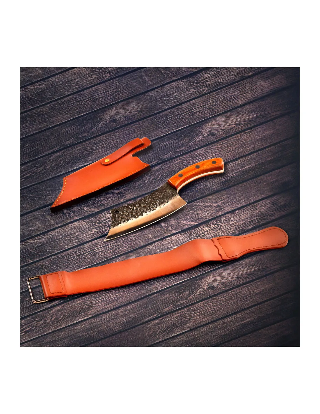 Cuchillo Carnicero Serbio con funda y correa, 26 cm.