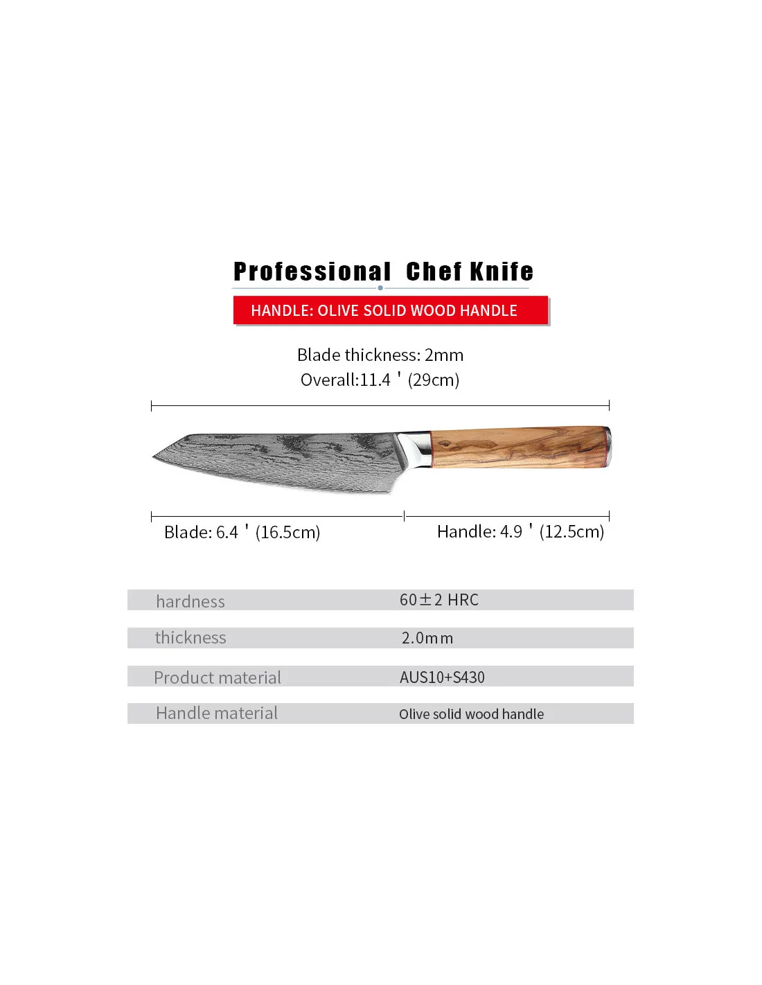 Cuchillo Cocina Chef Ha Teikoku, hoja Acero Damasco (29,5 cm.)