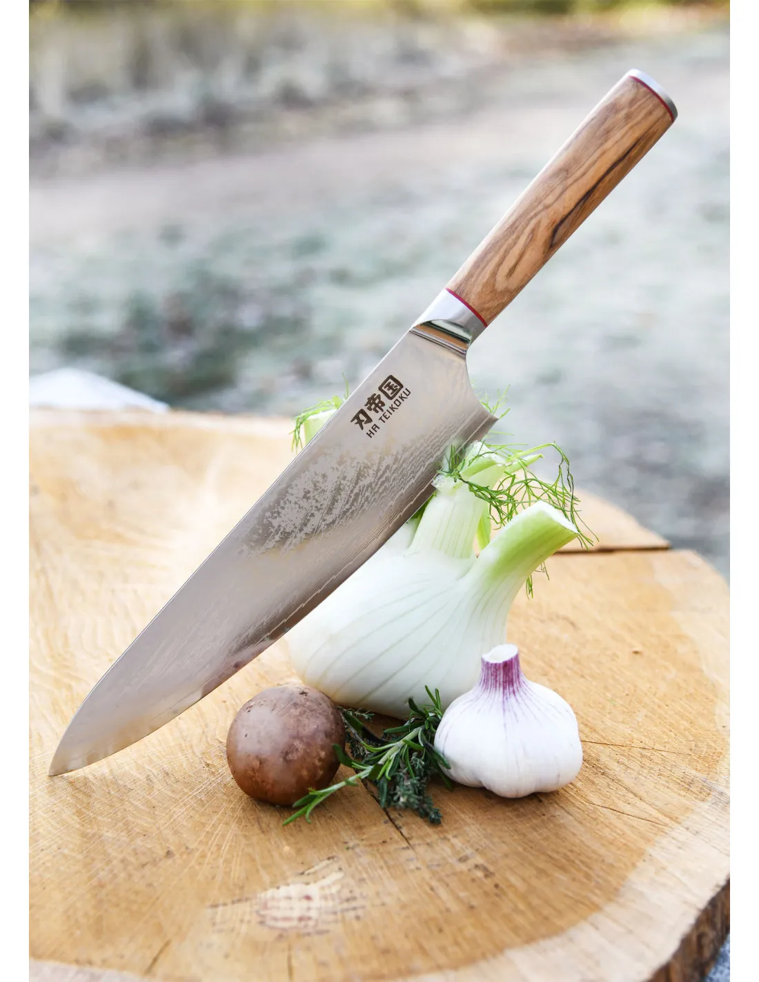 Cuchillo Cocina Chef Ha Teikoku, hoja Acero Damasco (37 cm.)