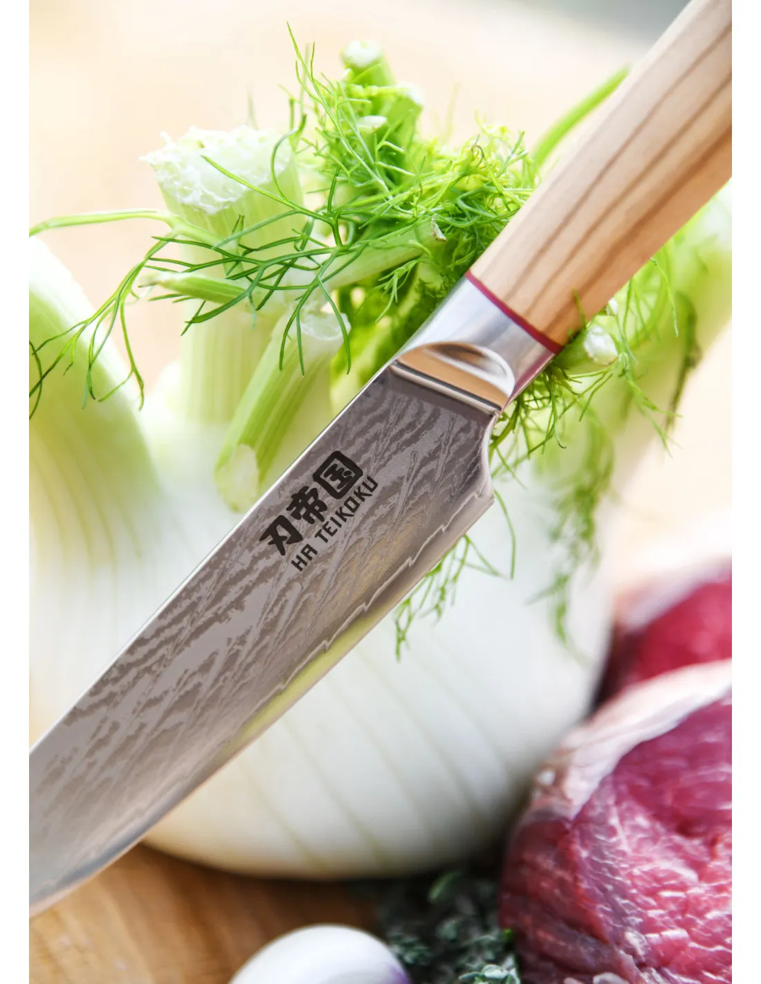 Cuchillo Cocina Ha Teikoku, hoja en Acero Damasco (24 cm.)