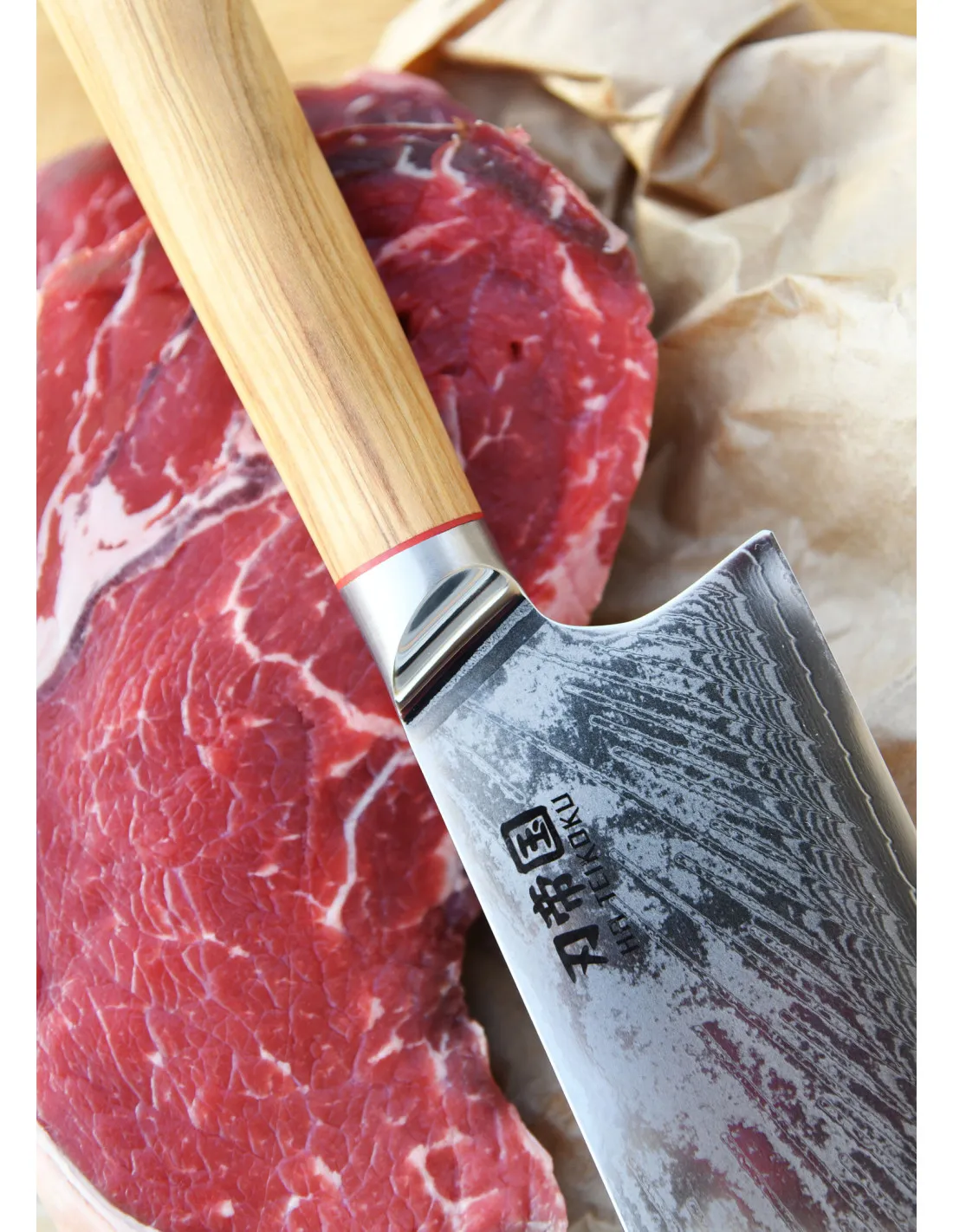 Cuchillo Cocina Macheta, Ha Teikoku, hoja Acero Damasco (32 cm.)