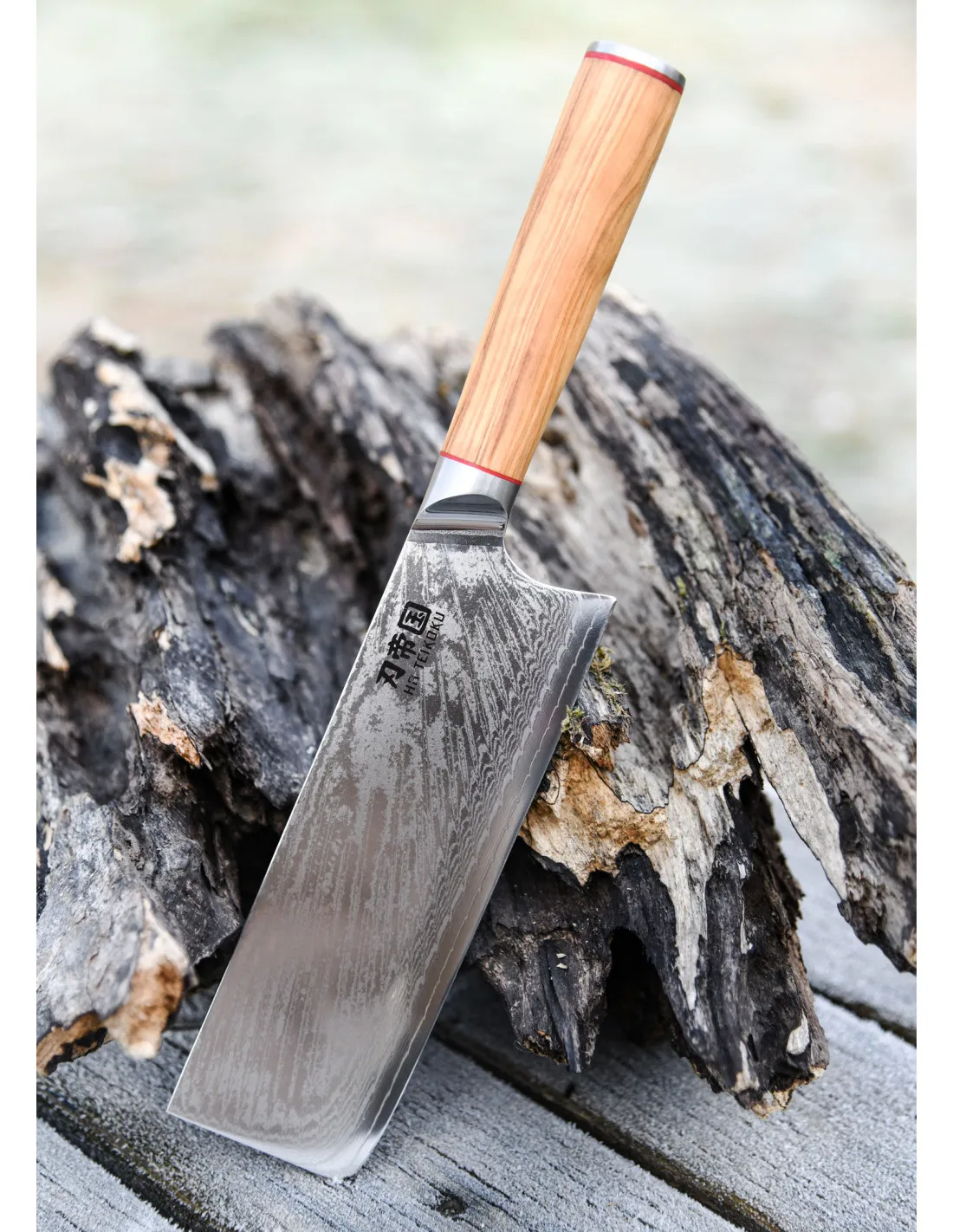 Cuchillo Cocina Macheta, Ha Teikoku, hoja Acero Damasco (32 cm.)