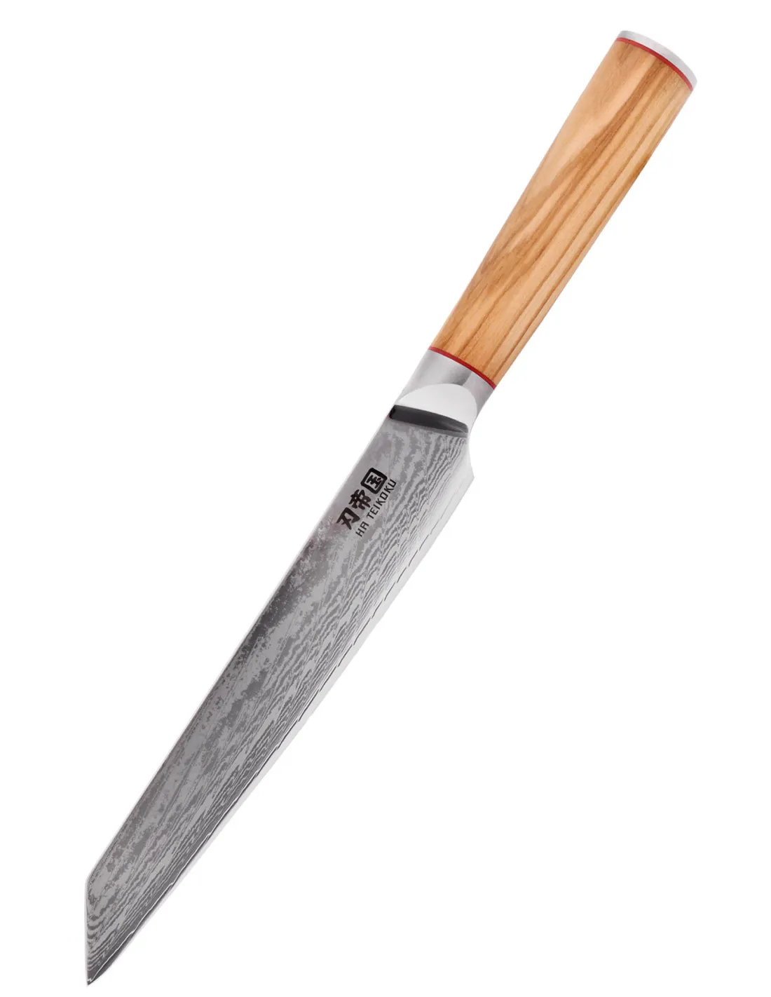 Cuchillo Cocina Rebanador Ha Teikoku, hoja Acero Damasco (33 cm.)