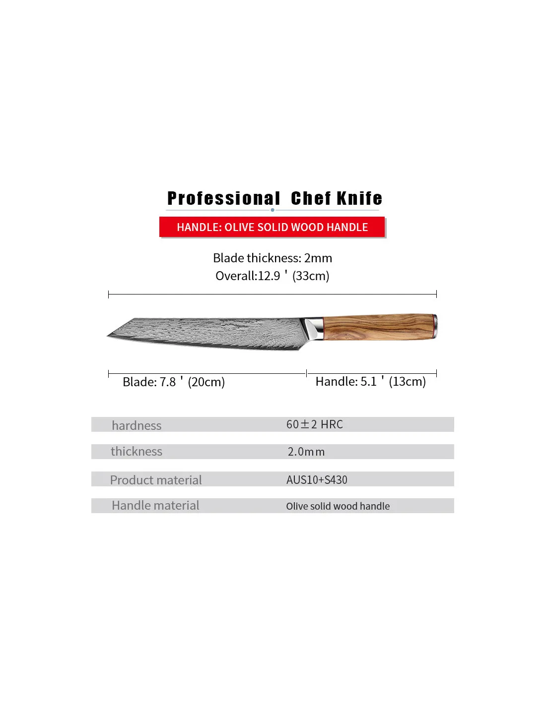 Cuchillo Cocina Rebanador Ha Teikoku, hoja Acero Damasco (33 cm.)