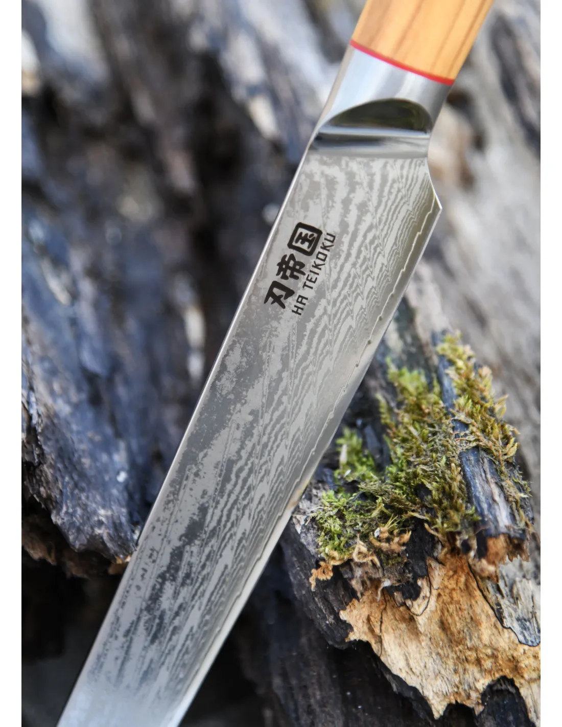 Cuchillo Cocina Rebanador Ha Teikoku, hoja Acero Damasco (33 cm.)