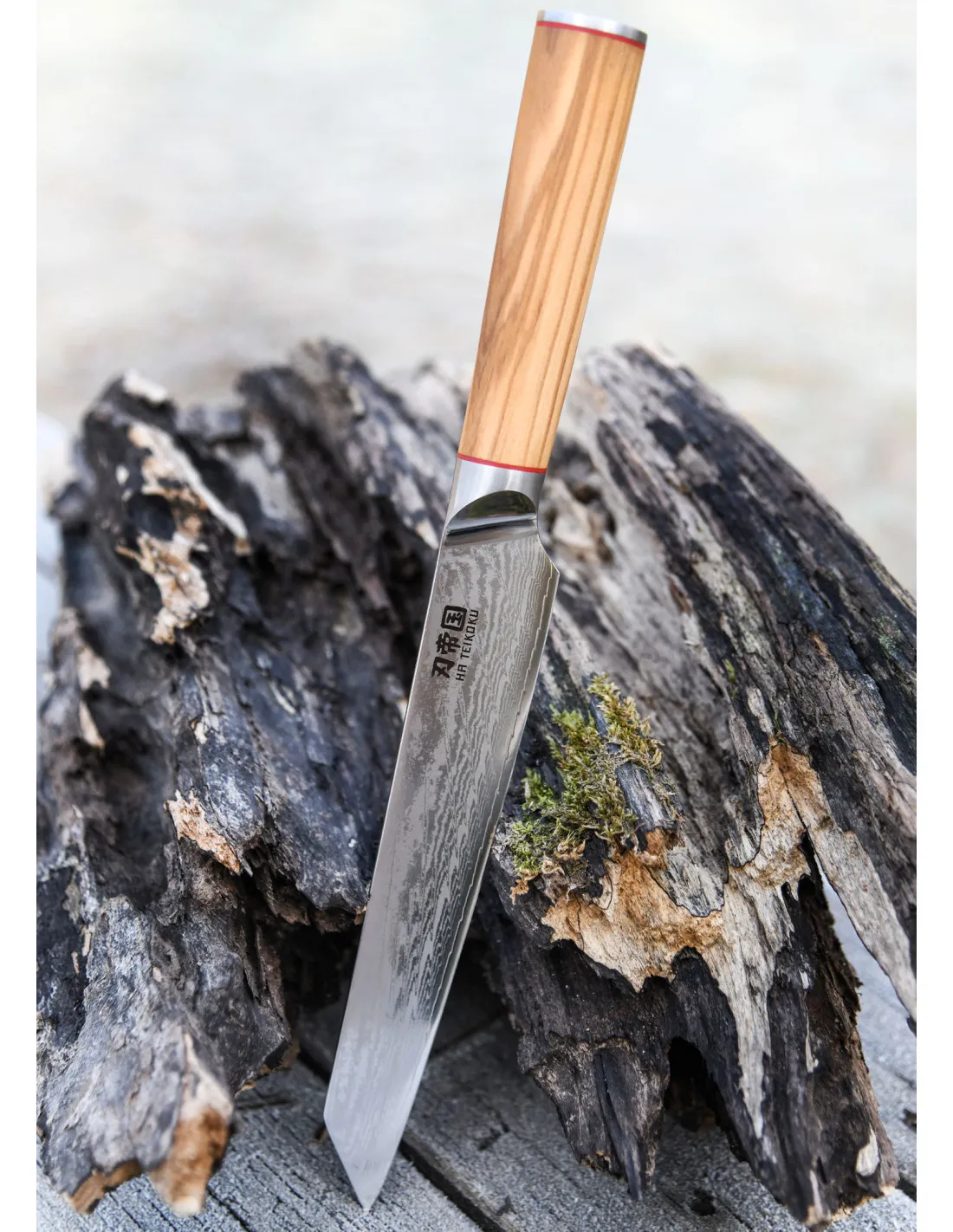 Cuchillo Cocina Rebanador Ha Teikoku, hoja Acero Damasco (33 cm.)