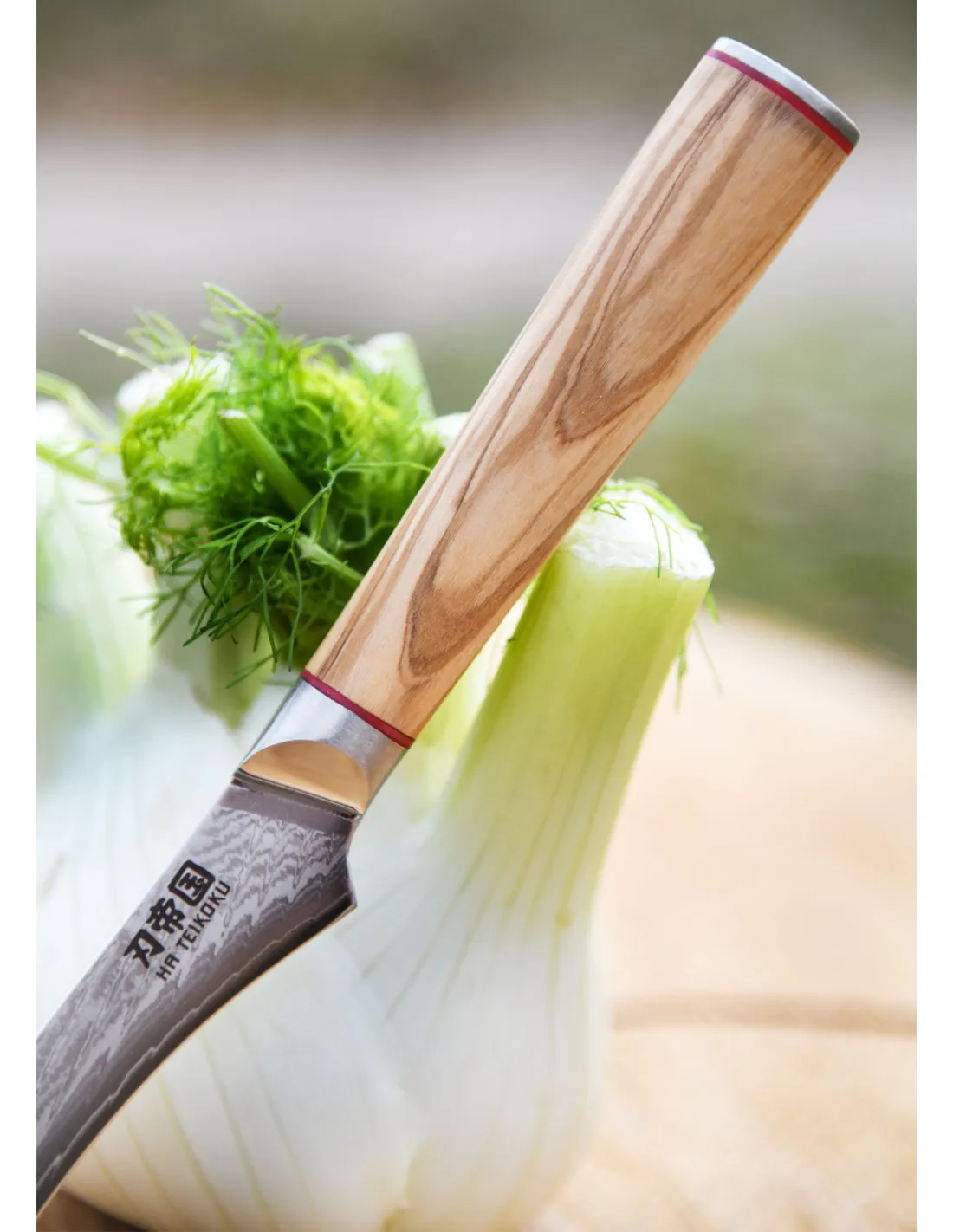 Cuchillo Cocina Verduras,Ha Teikoku, hoja Acero Damasco (33 cm.)