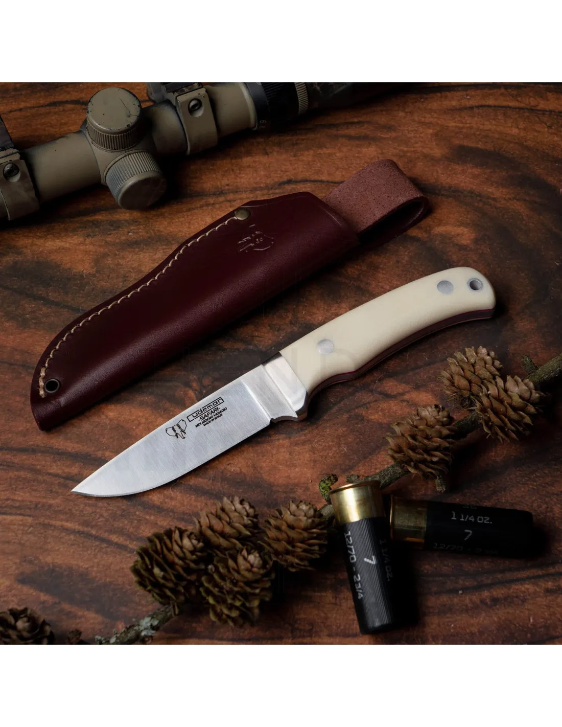 Cuchillo de caza, micarta marfil, hoja 9 cm.