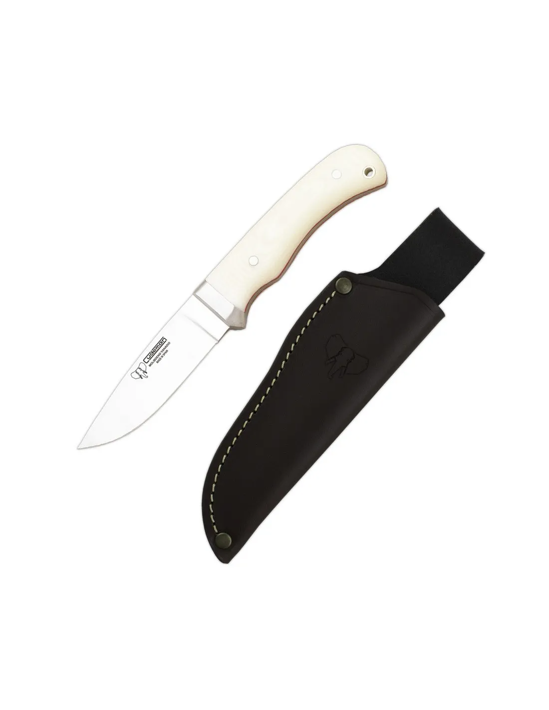Cuchillo de caza, micarta marfil, hoja 9 cm.