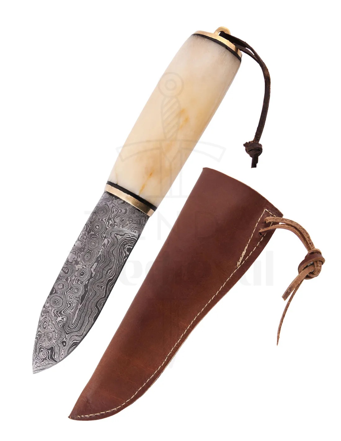 Cuchillo hoja Damasco mango hueso con funda (22,5 cm.)