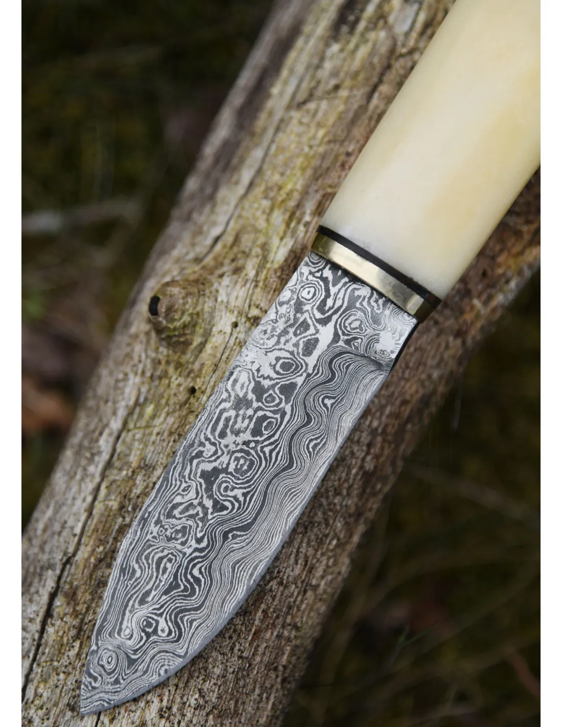 Cuchillo hoja Damasco mango hueso con funda (22,5 cm.)