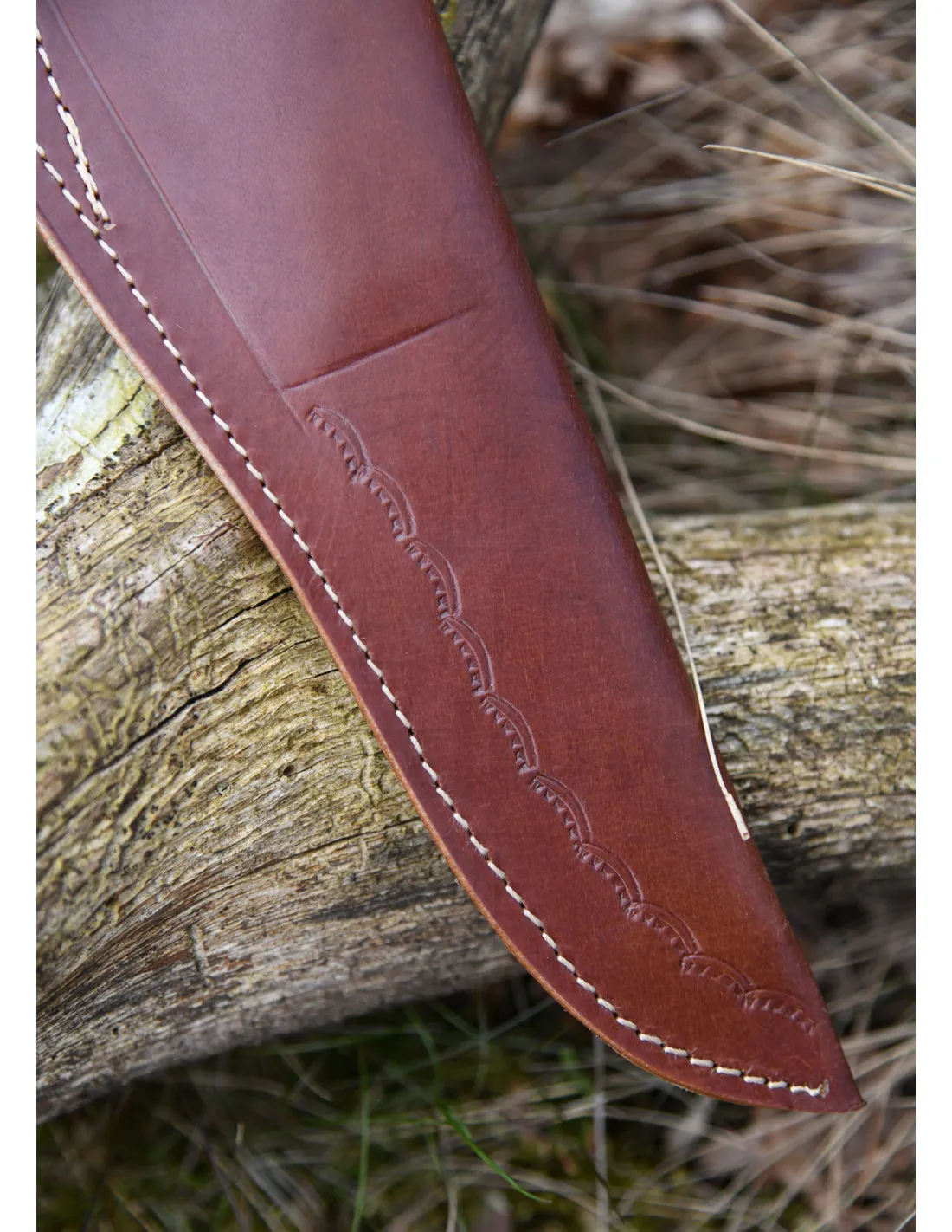 Cuchillo hoja Damasco mango hueso con funda (22,5 cm.)