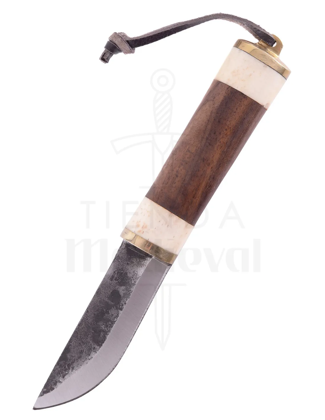 Cuchillo medieval acero mango hueso con funda (24,5 cm.)